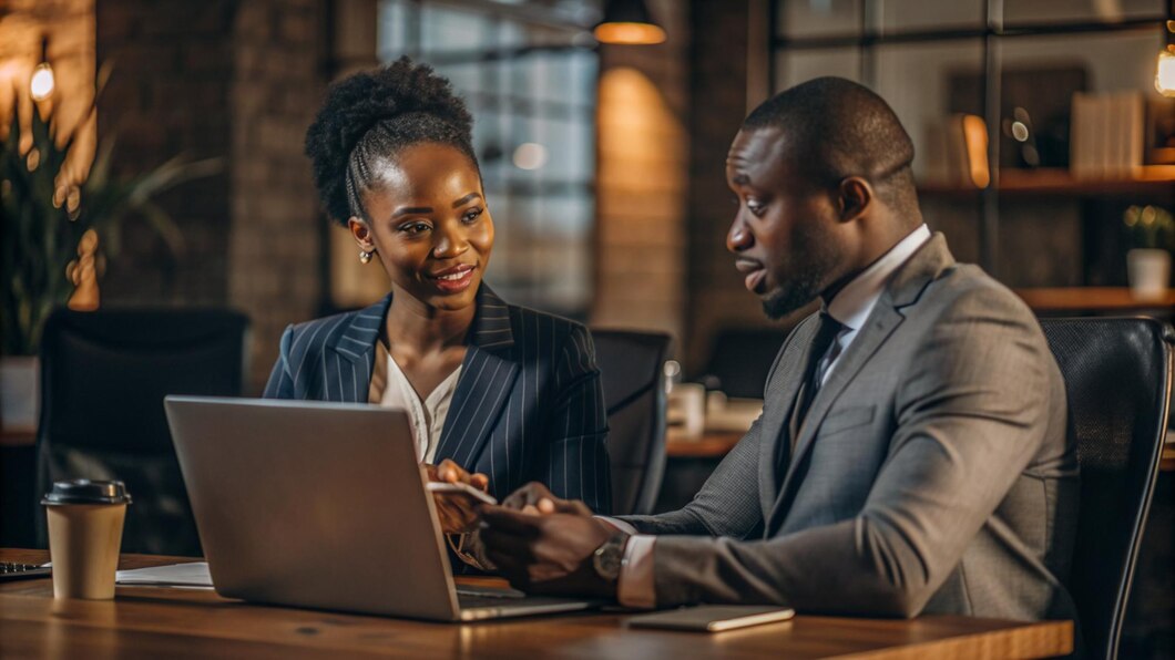 businesswoman-businessman-discussing-work-